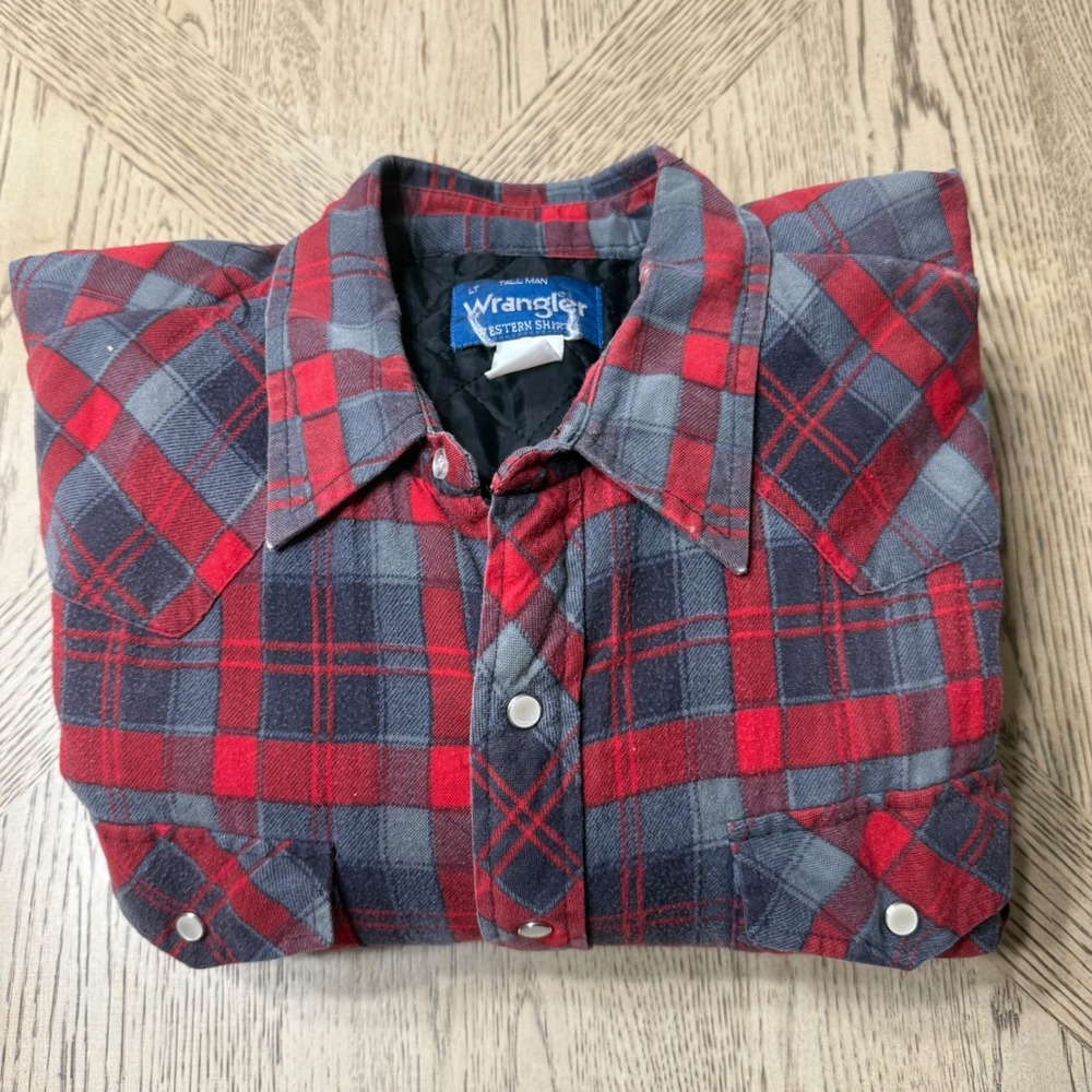 Vintage Wrangler Tall Man Large Tall Plaid Quilted Lined Shacket Chore Jacket